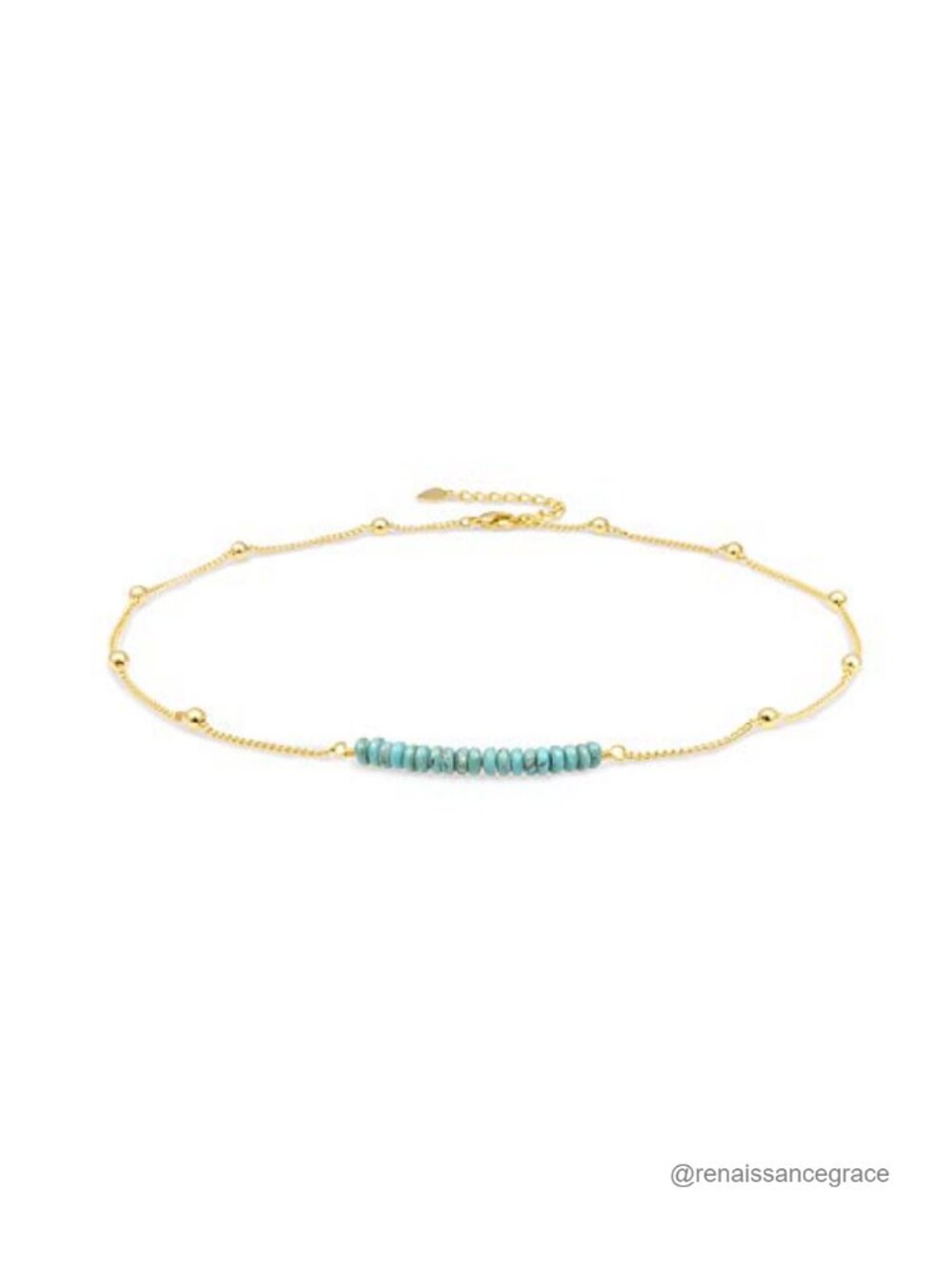 18K Gold Plated Turquoise Beaded Choker Necklace Handmade Adjustable